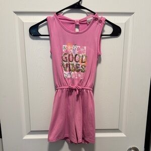 btween Pink "Good Vibes" Floral One-Piece Bodysuit